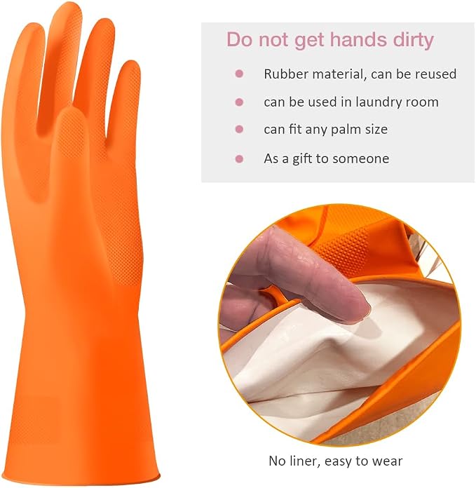 Alimat PluS Rubber Gloves Latex Free, Without Liner, 3 Pairs, Large | Reusable Dishwashing Gloves with Non Slip Embossed Texture, Waterproof Nitrile Cleaning Gloves for Laundry, Gardening