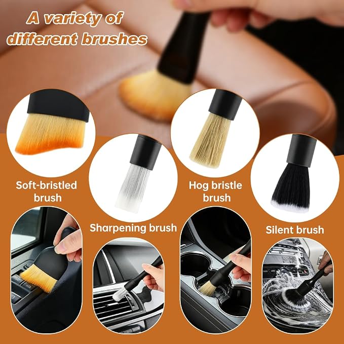 6Pcs Car Detailing Brush Set for Cleaning Interior or Exterior, Car Interior Detailing Brush for Air Vents, Wheels and ect, Universal C-ar Dust Bru-sh for Most Vehicles(Color:Black)