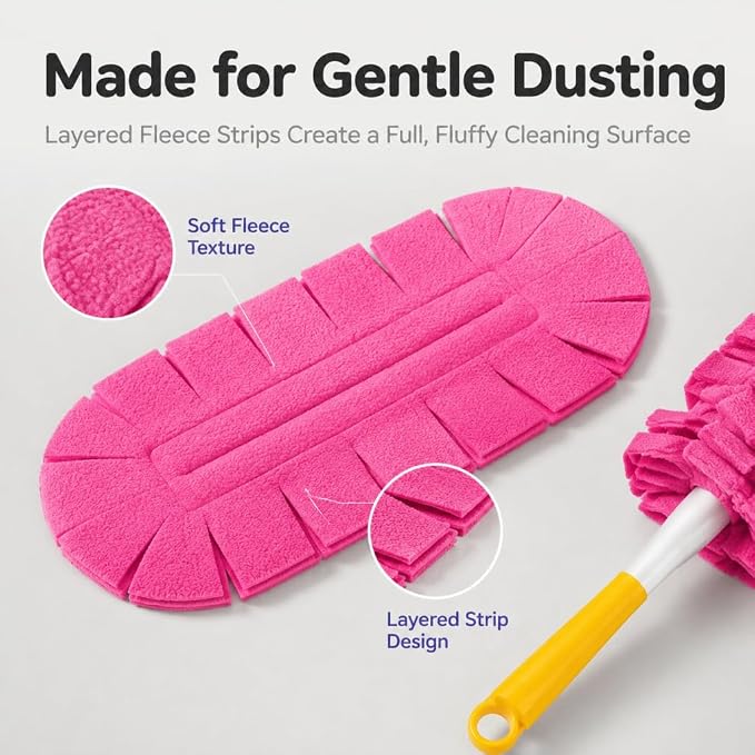 4 Pcs Reusable Duster Refills for Swiffer, Washable Fleece Duster with Handle, 360° Cleaning, Electrostatic Pads for Home, Window, Car, Fans