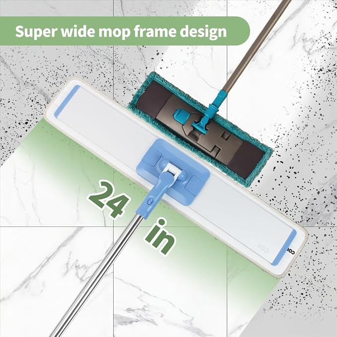 CQT 24" Commercial Flat Mop Set Wet&Dry 4 Pads Stainless Handle (Blue)