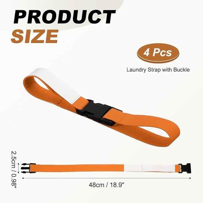 uxcell 4 Pcs Laundry Strap with Buckle, Multipurpose Laundry Strap Replacement Wash Care Utility Household Cleaning Loop Athletics Accessories Tools Storage, Orange