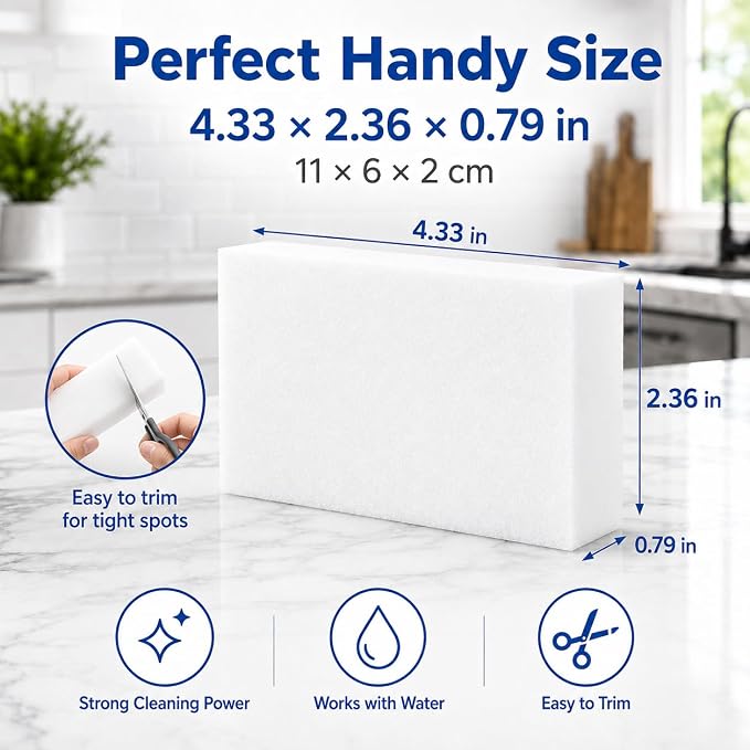 100 Pack Melamine Foam Magic Eraser Sponges for Multi - Surface Use | High-Density Melamine Foam Extra Durable Resists Crumbling WALLS · SHOES · KITCHEN Powerful Cleaning with Just Water