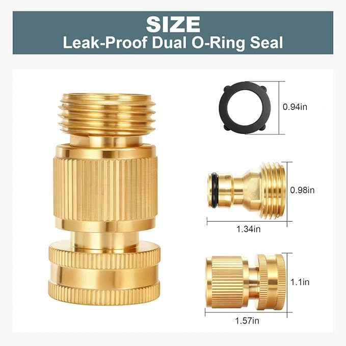2 Set Garden Hose Quick Connect, Solid Brass 3/4 Inch GHT Hose Connector | Heavy Duty Male & Female Quick Connect Hose Fittings, No-Leak, Easy Connect for Garden Hose & Pressure Washer