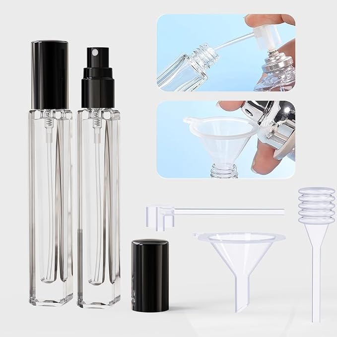 5PK 10ml Travle Refillable Perfume Sprayer Bottle w/Tools | cologne atomizer,empty,leak proof,travel sized,pocket perfume dispenser spray bottle,mini perfume sample bottle