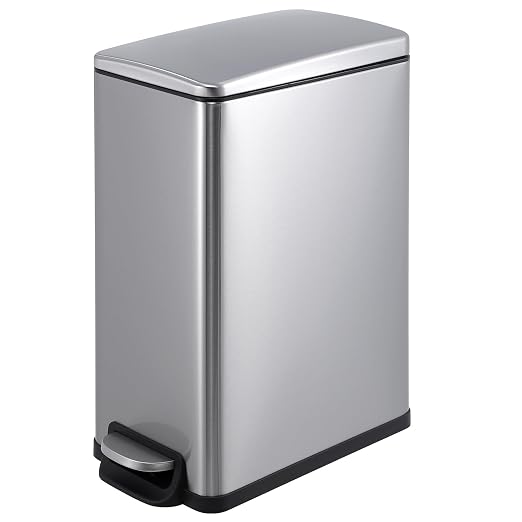 12 Gallon/45L Stainless Steel Step Trash Can, Soft Close Pedal Garbage Bin with Detachable Inner Bucket,Fingerprint Resistant,Dual-Use Waste & Recycling Container for Home Kitchen, Bathroom and Office