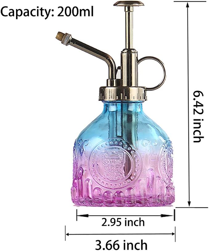 Plant Mister Glass Spray Bottle Small Plant Watering Can 6.4" Tall Retro Indoor Watering Can Bronze Plastic Top Pump for Garden Indoor Plant Sprayer (Blue Violet Gradient)