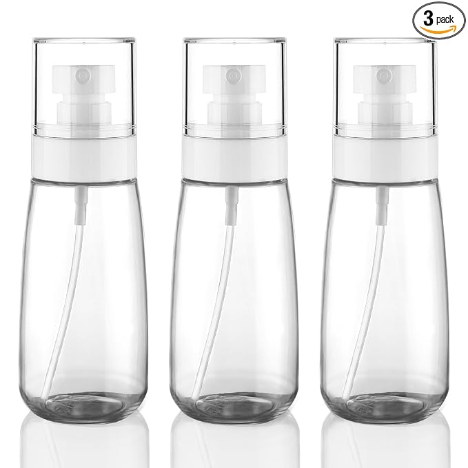Fine Mist Spray Bottle TSA Approved 3.4oz 100ml 3 Pack Empty Cosmetic Refillable Travel Containers Plastic Spray Bottle for Perfume Essential Oils Toners Rose Water Cosmetics (3Clear)