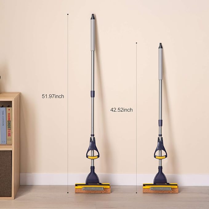 Yocada Sponge Mop Home Commercial Use Tile Floor Bathroom Garage Cleaning Total 2 Sponge Heads NOT 3 Telescopic Handle Squeegee from 42.5 to 52 Inches Easily Dry Wringing only 2 Heads (Pack of 2)