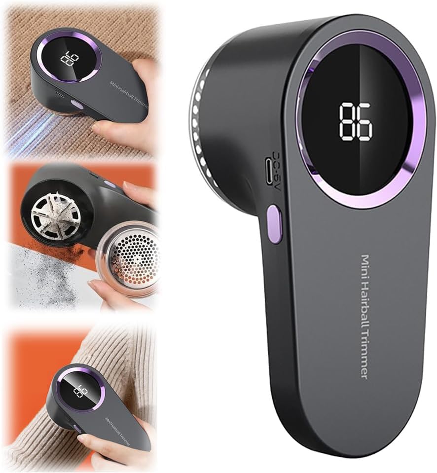 Fabric Shaver, Lint Remover Rechargeable with 6 Leaf Blades,Intelligent Digital Display Fuzz Remover for Clothing,Furniture Electric Lint Remover for Clothes,Sweater,Couch,Blanket (Black)