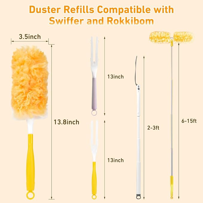 360° Duster Refills Kit for Swiffer Duster, 25 Pack & 1 Handle, Multi-Surface Dusters with 4X Cleaning Power. Efficient Duster Kit for Cleaning Pet Home, Office, Blinds, Furniture and More