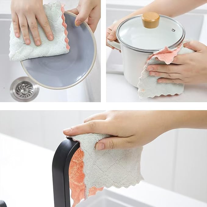 20 Pack Kitchen Dish Cloths Dish Towels, Super Soft and Absorbent Coral Fleece Cloth, Coral Velvet Microfiber Cleaning Cloth, Nonstick Oil Washable Fast Drying Dish Rags for Clean Table, Dish, Glass.