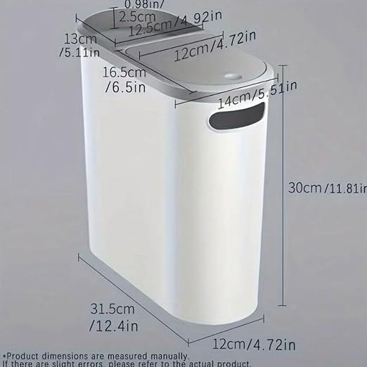 Ultra-Thin 2.7 Gallon Plastic Trash Can with Lid, Narrow White Wastebasket for Living Room, Bedroom, Office, Kitchen