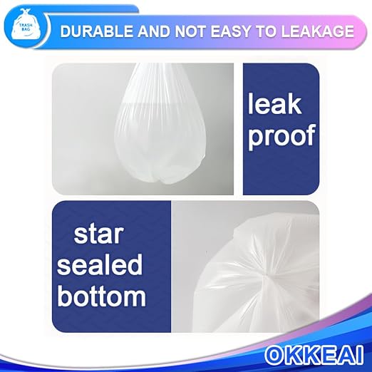 OKKEAI 3 Gallon Small Trash Bags, White, Leak-Proof and Durable, 120 Count | Compact and Strong Bathroom Trash Bags, Leak Resistant Daily Use Liners for Bathroom Office and Bedroom Waste Bins