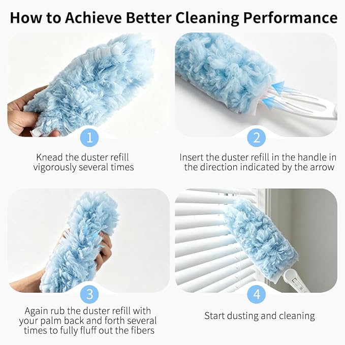 30 Count Blue Duster Kit for Swiffer Heavy Duty Duster Refills with Handle | 2 Sided 360° Heavy Duty Duster, 5X Microfibers, Unscented Disposable Dusters for Cleaning Home, Office, Multi Surface