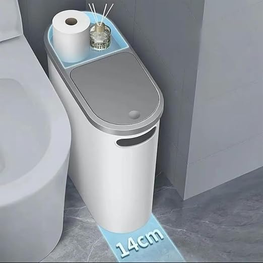 Ultra-Thin 2.7 Gallon Plastic Trash Can with Lid, Narrow White Wastebasket for Living Room, Bedroom, Office, Kitchen
