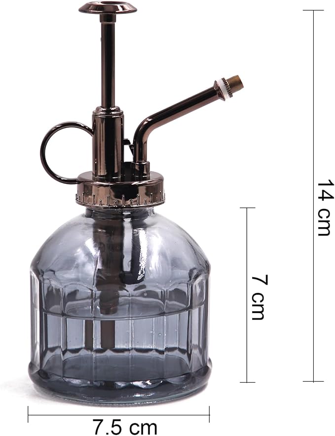 OFFIDIX Glass Plant Spray Bottle, Grey 6.7 oz Plant Mister for Inside Decor | Vintage Style Spritzer, Indoor Plant Spray Bottle, 6.3" Tall, 200ml/6.7oz, Small One Hand Watering Can for Garden Cleaning
