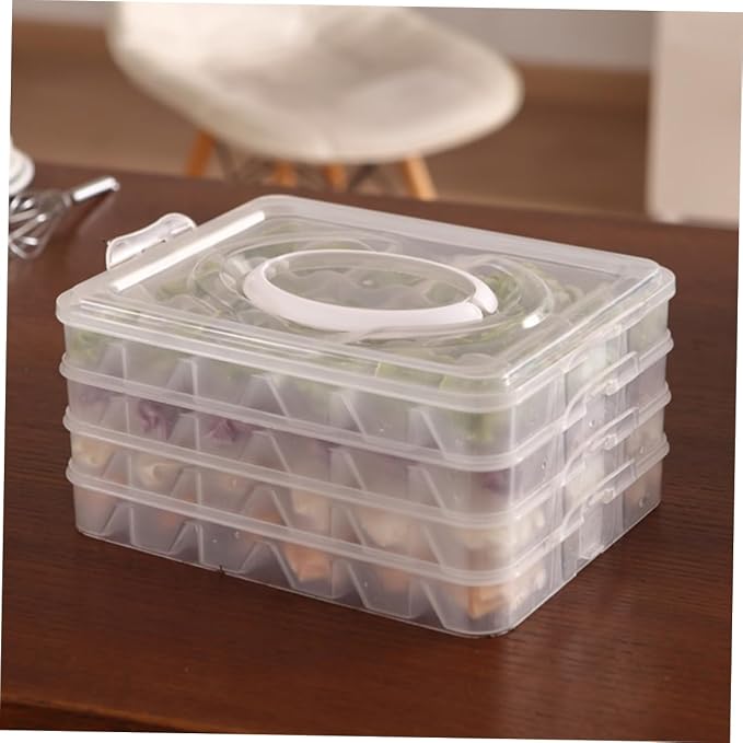Dumpling Storage Box Four Layers PP Stackable Organizer for Freezer | 18 Slots Per Tray, Separated Grid Layout, Portable Design, for Housekeeping and Camping Use
