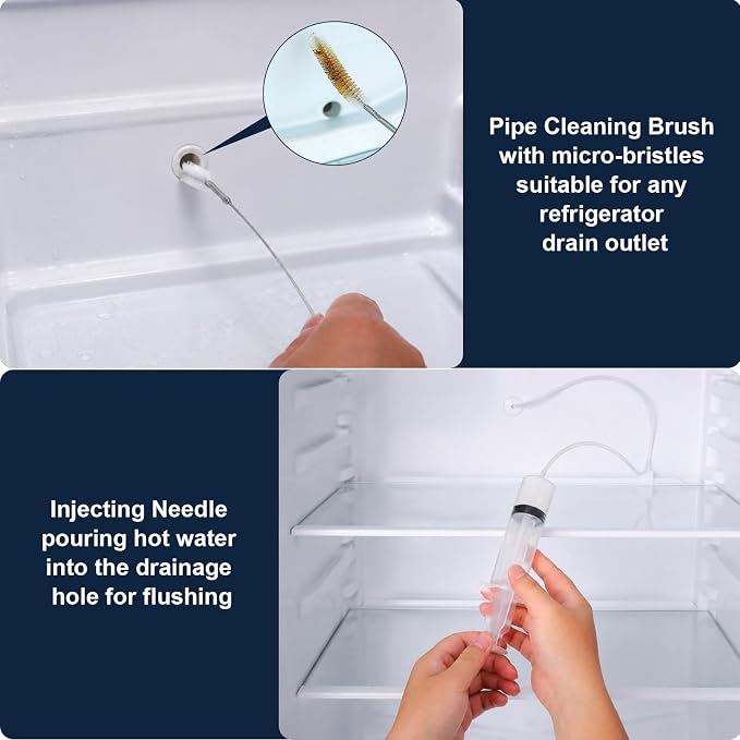 XANGNIER Refrigerator Water Line Cleaning Brush Kit,10 Pcs | Refrigerator Drain Cleaner Tool–53.8Inch Flexible Drain Brush,Syringe,Unclog Fridge&Ice Maker for Ice Dispenser,Sink