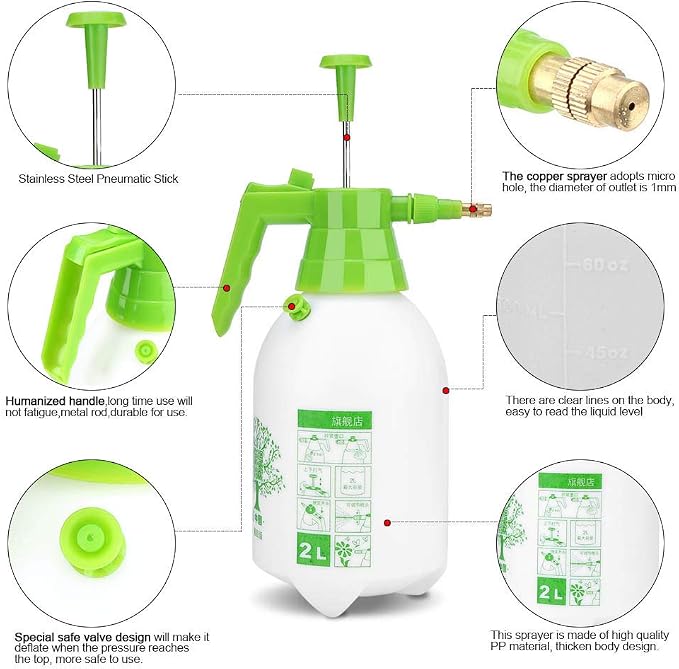 Garden Pump Sprayer, 2L Plant Spray Bottle Handheld Pump Sprayer Pressurized Spray Bottle Large Capacity Sprinkler Tool for Spraying Watering