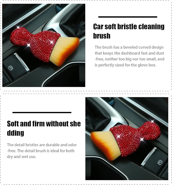 zipelo Diamond-Handle Car Detailing Dust Brush, Red | soft synthetic bristles, beveled profile reaches narrow gaps, scratch-free wet or dry use, compact storage, cleaning tools
