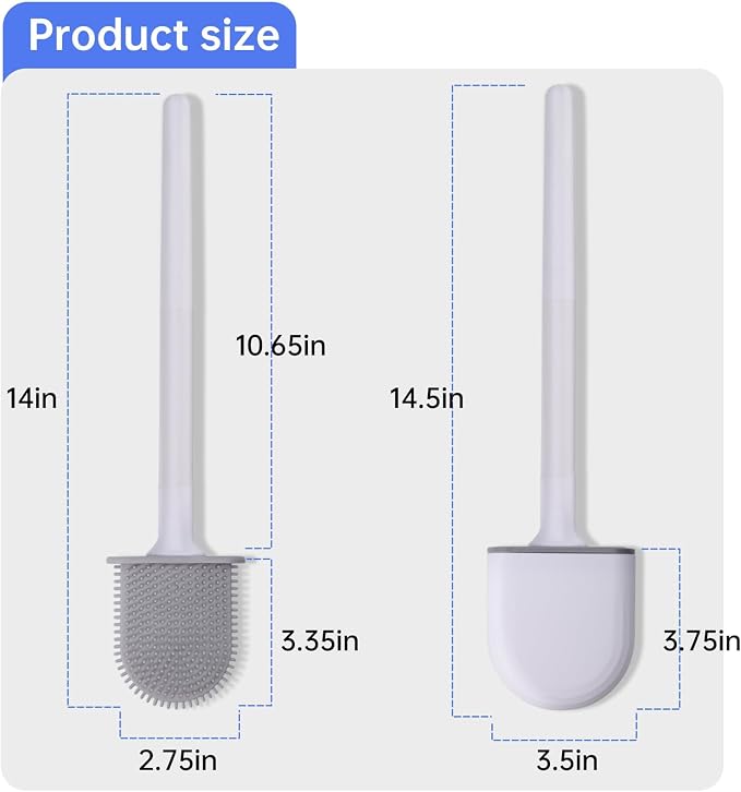 RV Silicone Toilet Brush with Holder, Drill-Free Wall Mounted Toilet Bowl Cleaner, Anti-Drip Anti-Roll Compact Brush for RV Camper & Small Bathroom (Green)