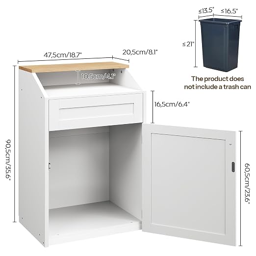 Trash Cabinet, Freestanding Trash Can Cabinet, Wooden Recycling with Flip Door, 13 Gallon Hidden Kitchen Garbage Can for Kitchen, Living Room, White WB13WT