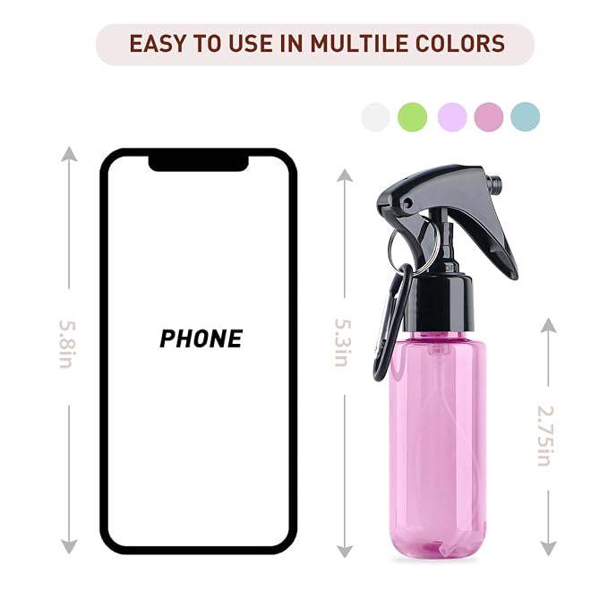 TANSHINE Small Spray Bottle 50ml, Travel Size Mini Mist Water Spray Bottles, Portable Hand Sanitiser Alcohol Fine Spray Bottle, Plastic Refillable Empty Face Mister Spray Bottles with Clip, 2oz/5pcs