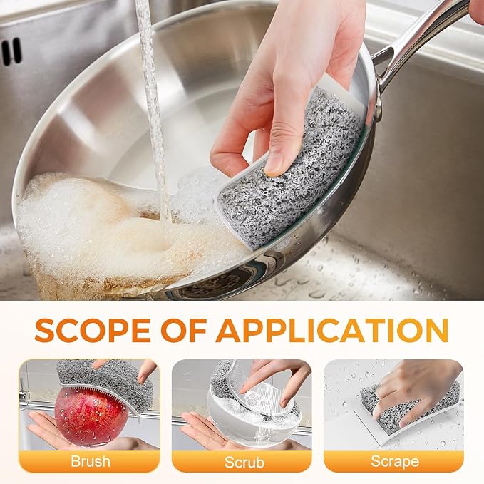 Silicone Dish Scrubber, 3 in 1 Dual Sided Kitchen Scrub Brush, Food Grade Silicone Sponge, Reusable Fast Dry Dishwasher Safe Pad for Dishes, Pots, Fruits, Veggies, Household Surfaces (3, White)