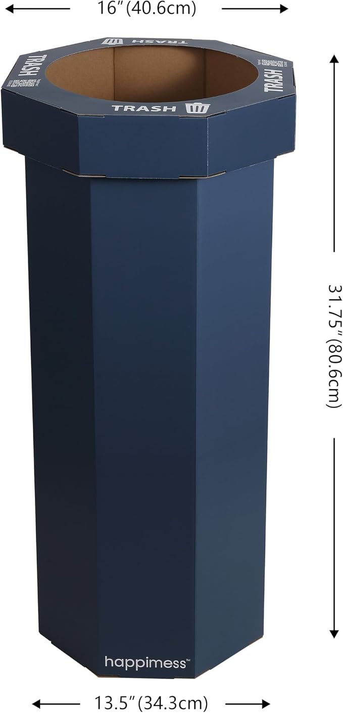 happimess Fleur 25 Gal Trash Can Bin, Denim Blue, Set of 2 | Event Recycling, Traditional Classic Disposable Corrugated Cardboard, 32" Height, 16" Width, 16" Depth