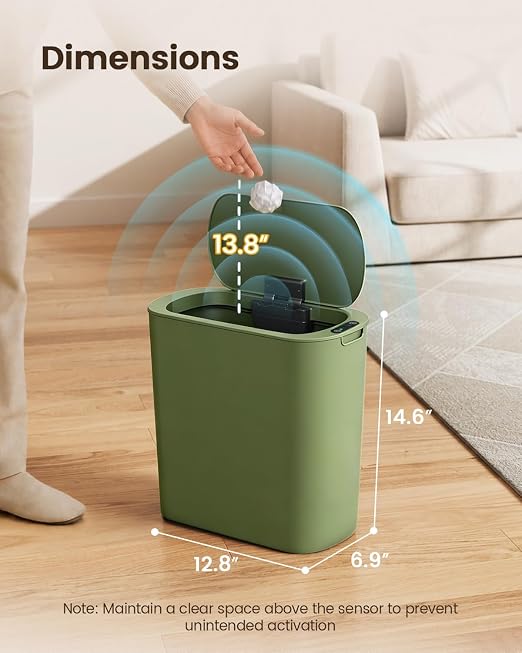 TIPGO 5 Gallon Automatic Bathroom Trash Can with Lid, Green, Touchless | Motion Sensor, Slim Smart Garbage Bin, Plastic Wastebasket, Battery Operated, Manual Button, for Bedroom, Office,RV