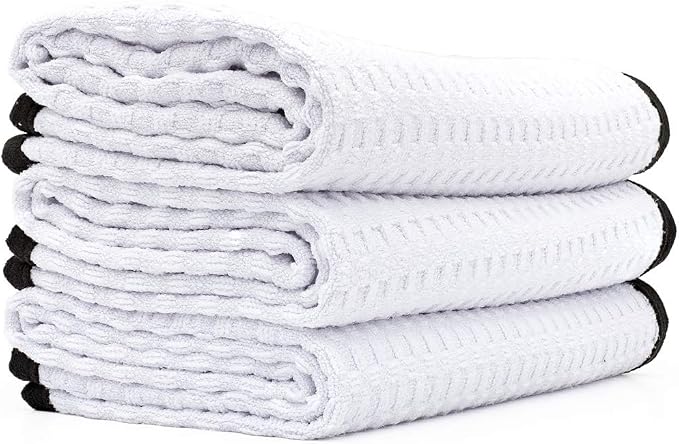 The Rag Company - Dry Me A River, Professional Korean 70/30 Blend Microfiber Waffle-Weave Drying & Detailing Towels, Soft Suede Edges, 390 GSM, 16x24 Inches, White, 3-Pack