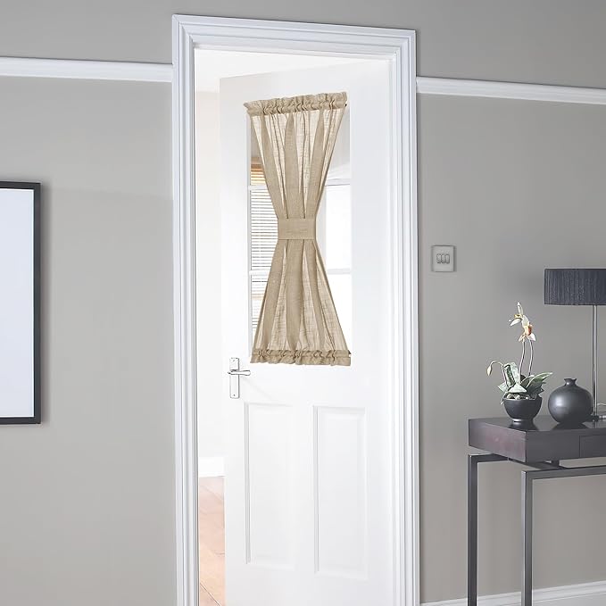 NICETOWN Privacy Sidelight Curtain Short - 40 inches Length Semitransparent Faux Linen Privacy with Enough Light French Door Panel Curtain with Tie Back (Taupe, Sold Individually, 30 inches Wide)