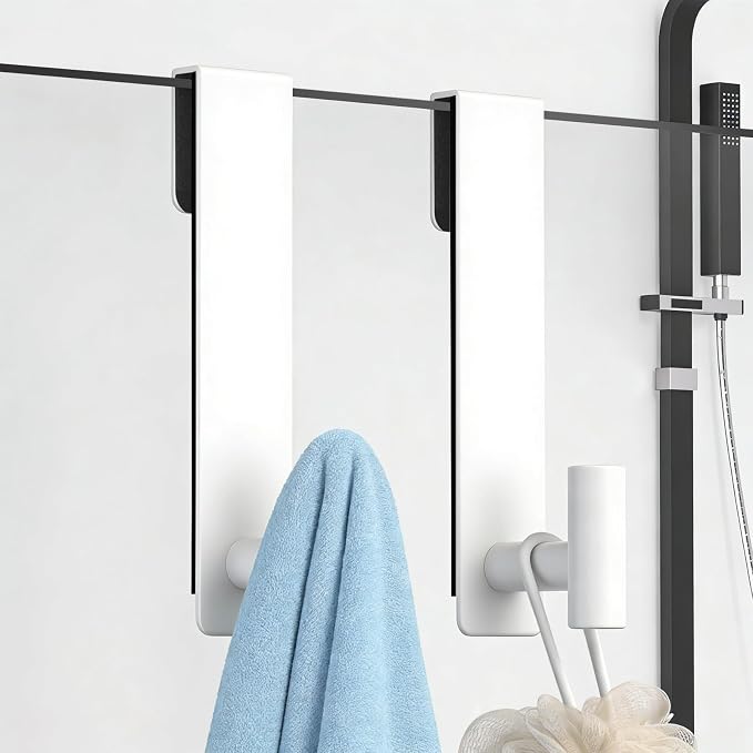 PMMASTO White 7.5 Inch Shower Door Towel Hook, Fits 3/8-Inch Glass | Heavy-duty Stainless Steel, Extended T-shaped Design, for Towels Bathrobes on Frameless Glass Shower Doors