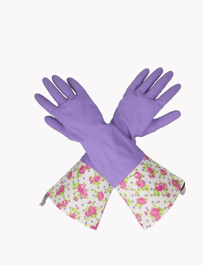 GLOVELY HANDS Water-Resistant Latex Cleaning Gloves, Soft Cotton-Feel Lining, Non-Slip Grip, Long Cuff, Medium (1 PAIR)