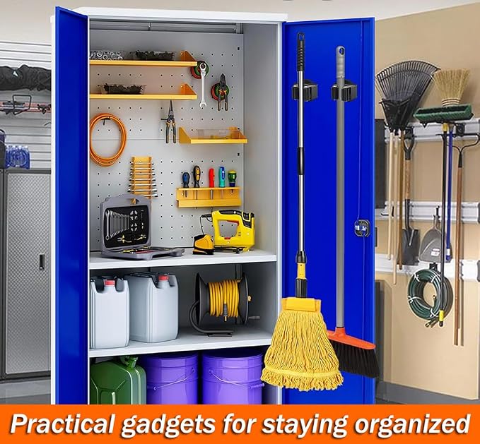 AKOAK Broom and Mop Rack Holder, Wall Storage Organizer, Screw Mount, Garden Tool Organizer Stainless Steel Mop Rack, Home, Kitchen, Bathroom, Garden, Garage Storage (4 PCS, Silver)