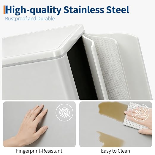 Dual Compartment Trash Can 40L (2x20L), Stainless Steel Recycling Bin with Removable Buckets, Soft Close Odor-Sealing Lid, Collapsible Pedal, Fingerprint Resistant for Home Kitchen or Office