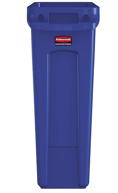 Rubbermaid Commercial Products Slim Jim Trash/Garbage Can with Venting Channels, 23-Gallon, Blue, for Kitchen/Office/Workspace