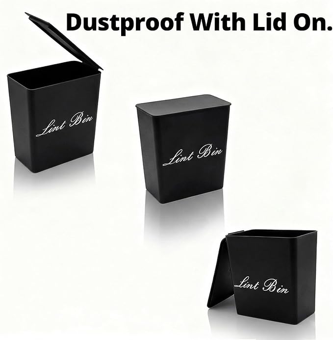 Artilife Magnetic Plastic Black Lint Bin with Lid for Laundry Room, 6 X 5 Inch Compact Wall Mount Lint Holder for Dryer, Small Black ABS Trash Can for Dryer Lint and Sheets