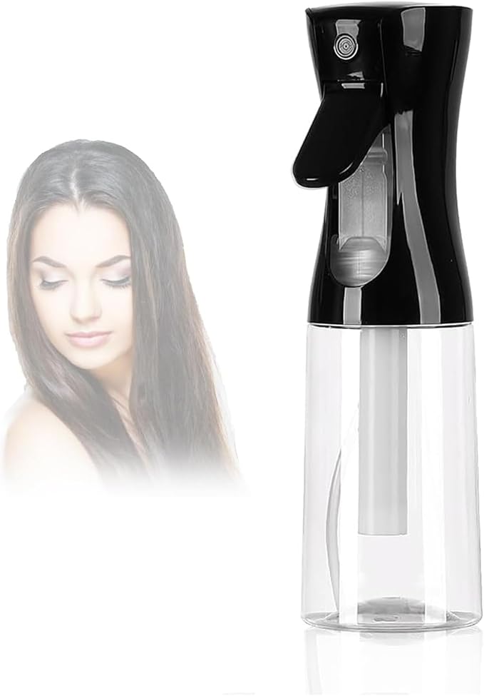 Home Spray Bottle for Hair (200ml/6.8oz 1Pack) - Black Continuous Empty Ultra Fine Plastic Water Mist Sprayer – For Hairstyling,Curly Hair,Cleaning, Salons, Plants, Essential Oil Scents