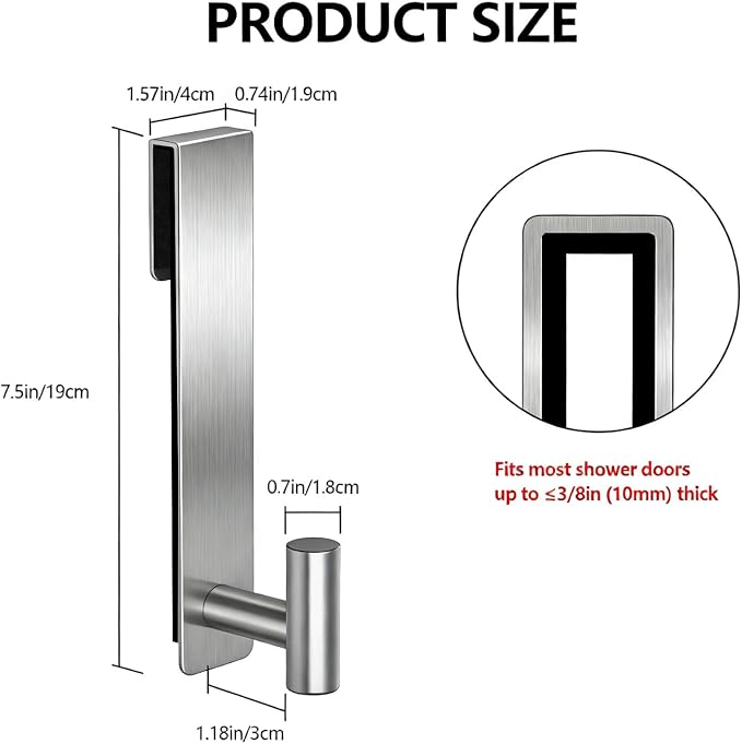 PMMASTO 7.5 InchShower Door Hooks, Silver- T Shape | Stainless Steel Hooks Organize Towels And Robes on Frameless Glass Shower Doors in Bathrooms