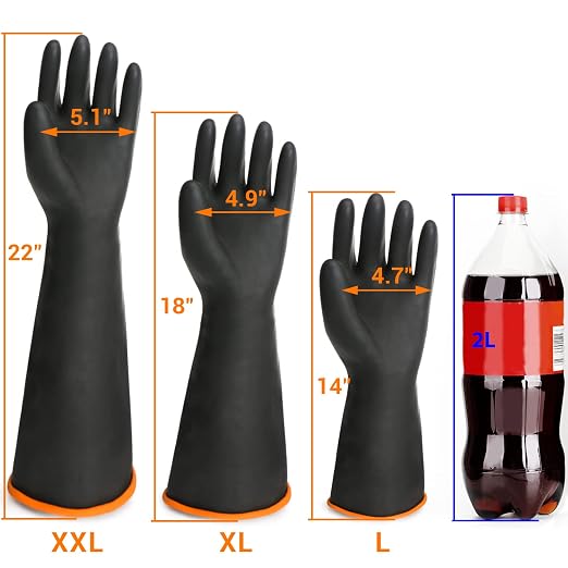 Chemical Resistant Gloves, 22" Waterproof Long Rubber Chemical Lab Gloves for Cleaning Car, Kitchen Dishwashing, Gardening, Acid Alkali Oil Protection, Industry, 3 Pairs, XXL