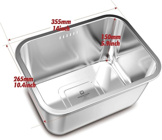 WAGENSTEIGER Portable Stainless Steel Washing-Up Bowl 10L (2.64 Gal), Large Multipurpose Dishpan for Kitchen Sink, Camping & Outdoor Dish Tub (Washing-Up Bowl)