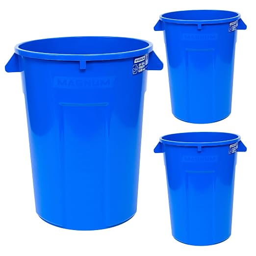 Magnum 44 Gallon Trash Can, High-Vis Blue, Construction Grade, Heavy Duty Plastic, Jobsite Ready for Holding Garbage and Recycling CMTC-C000-44B03 (3 Pack)