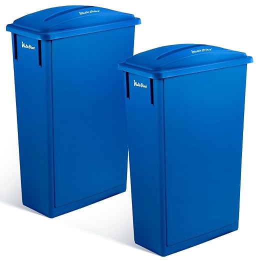 PLASTIC PRINCE 23 Gallon Slim Trash Can with Paper Recycling Lid, Commercial Blue Rectangular Garbage Can, Waste Bin for Home Kitchen Cabinet 2 Pack