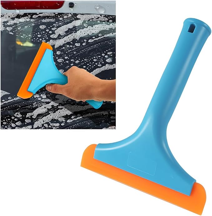 KVAEY Small Silicone Window Squeegee, 5.9 Inch Car Windshield Water Blade Squeegee with Non-Slip Handle, All-Purpose Cleaning Squeegee for Car Windshield, Window, Mirror (Blue)