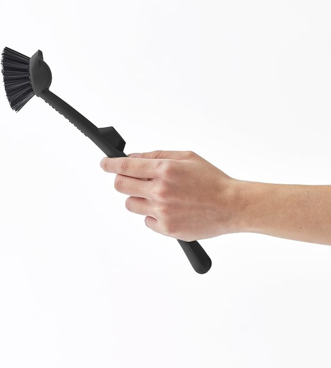 Earth & Mango Magnetic Dish Brush & Scraper, Snaps to Sink, Onyx Black