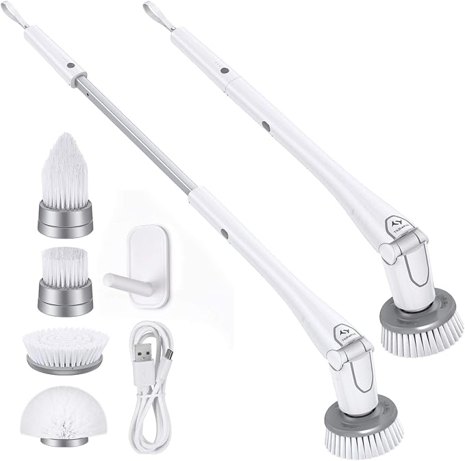 Tilswall Cordless Electric Spin Scrubber - IPX7 Waterproof Cleaning Brush with 180Min Runtime & 43" Extendable Handle, Ideal Gift for Home/Bathroom/Car (Includes 4 Brush Heads)