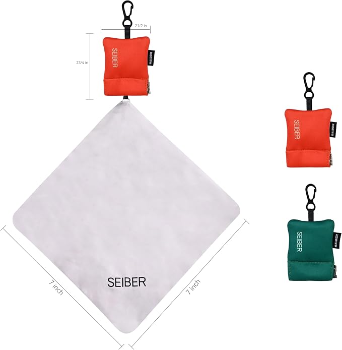 SEIBER Microfiber Eyeglass Cleaning Cloth, Orange & Green, 2 Pcs | With Neoprene Pouch, For Glasses, Laptops, Cameras, Screen, Self-Closing Bottom,Ultra-Soft, Scratch-Free