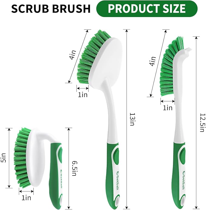 Scrub Brush Set of 4 Pack, Heavy Duty Shower Cleaning Brush Set, Green | with Non-Slip Handle Scrubber Brush Ergonomic Design Cleaning Scrub Brush Set for Household Use, Shower, Floor, Tub, Kitchen
