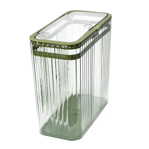 Bathroom Trash Can with Lid3.5 Gallon Garbage Can，for Bedroom, Office, Plastic Slim Waste Basket with Press Top Lid, 15l Clear Trash Bin for Home Slim Trash Bin Clear, Kitchen （Green）
